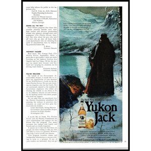 1979 Yukon Jack Canadian Whiskey Vintage Print Ad Painting Drawing Winter Art